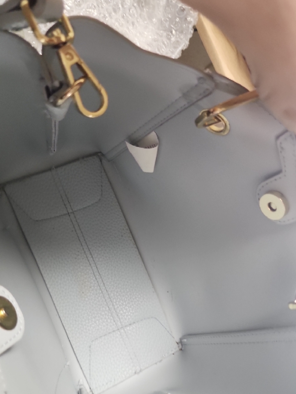 Steve Madden Pale Blue Pebbled Leather Shoulder Tote with Gold Hardware - Picture 3 of 4